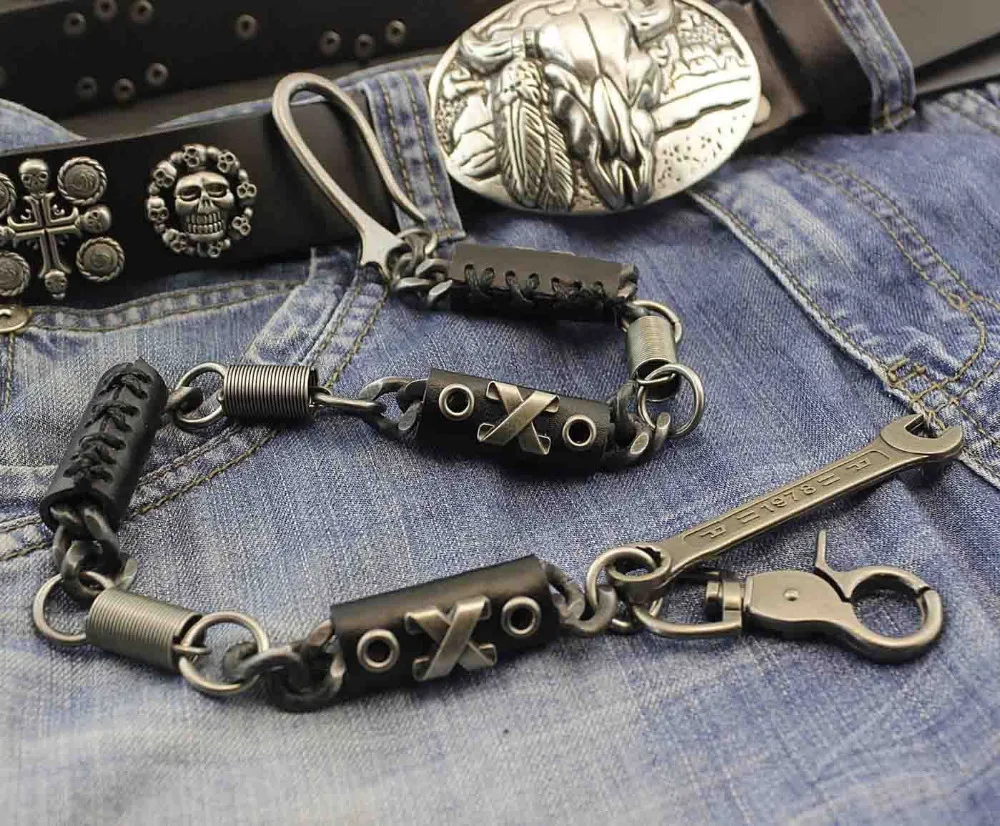 

Mens Leather & Metal Trucker Rocker Biker Hook Keychain Key Jean Wallet Chain