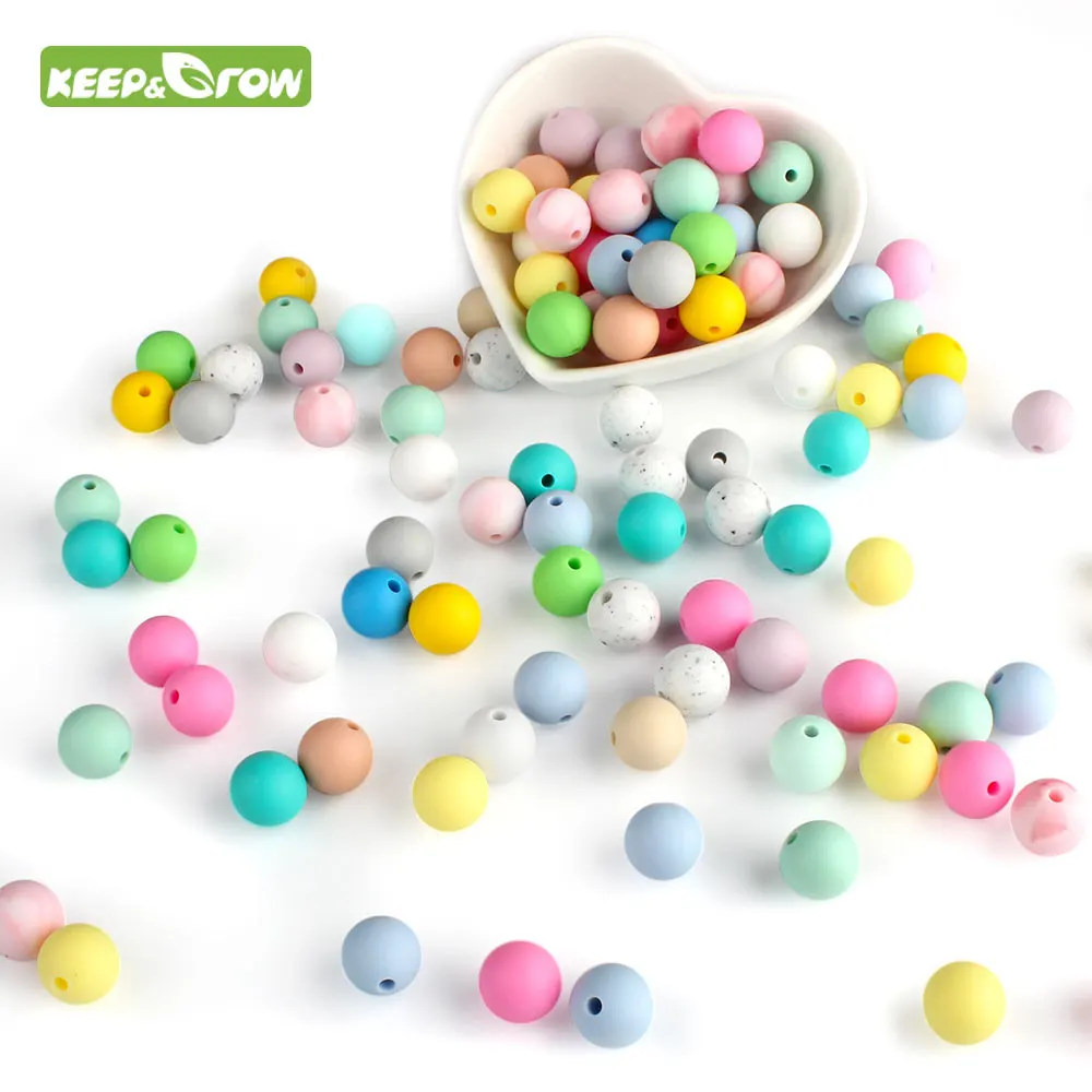 

KEEP&GROW 60Pcs/lot Round Silicone Beads 12mm Safe Baby Teething Beads Necklace Pacifier Chain Bracelet DIY Making Accessories