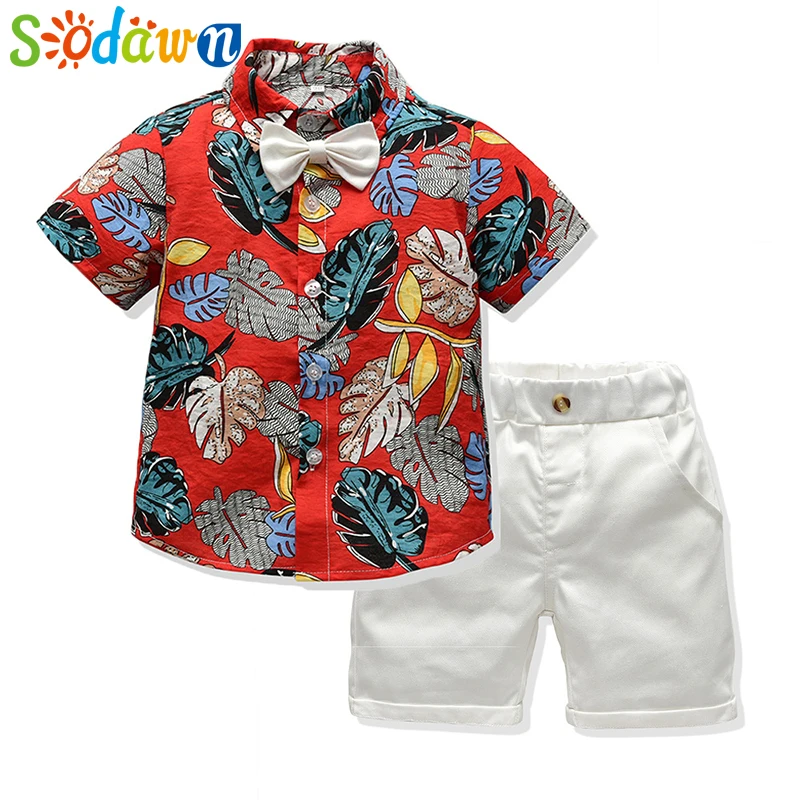 

Sodawn Children'S Wear 2019 New Summer Boys Clothes Short-Sleeved Floral Shirt Casual Shorts 2 Sets Children Clothes