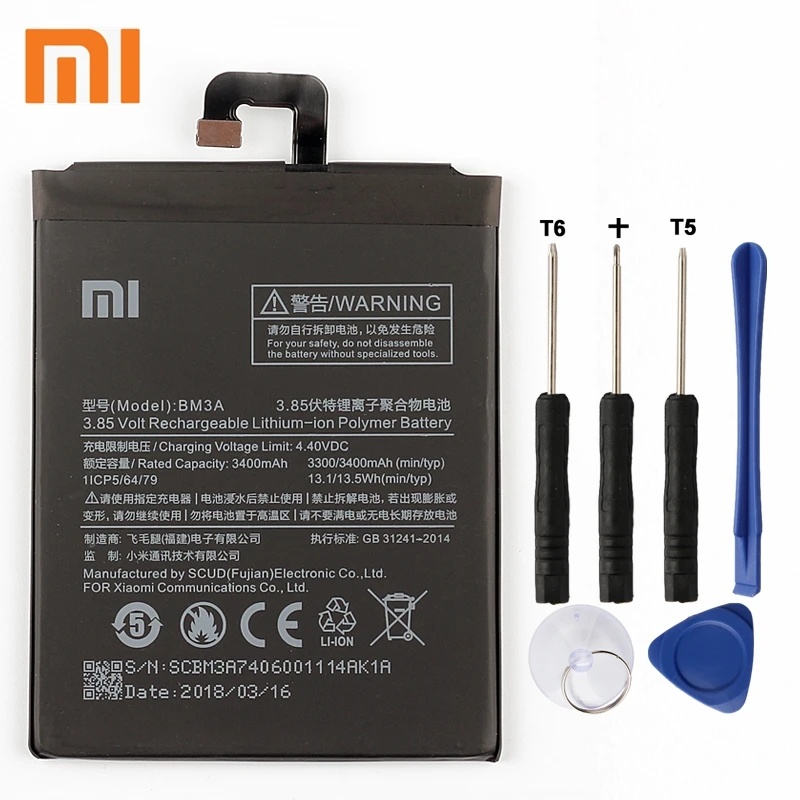 

Xiao Mi Xiaomi Mi BM3A Phone Battery For Xiao mi Note3 Note 3 BM3A 3400mAh Original Replacement Battery + Tool