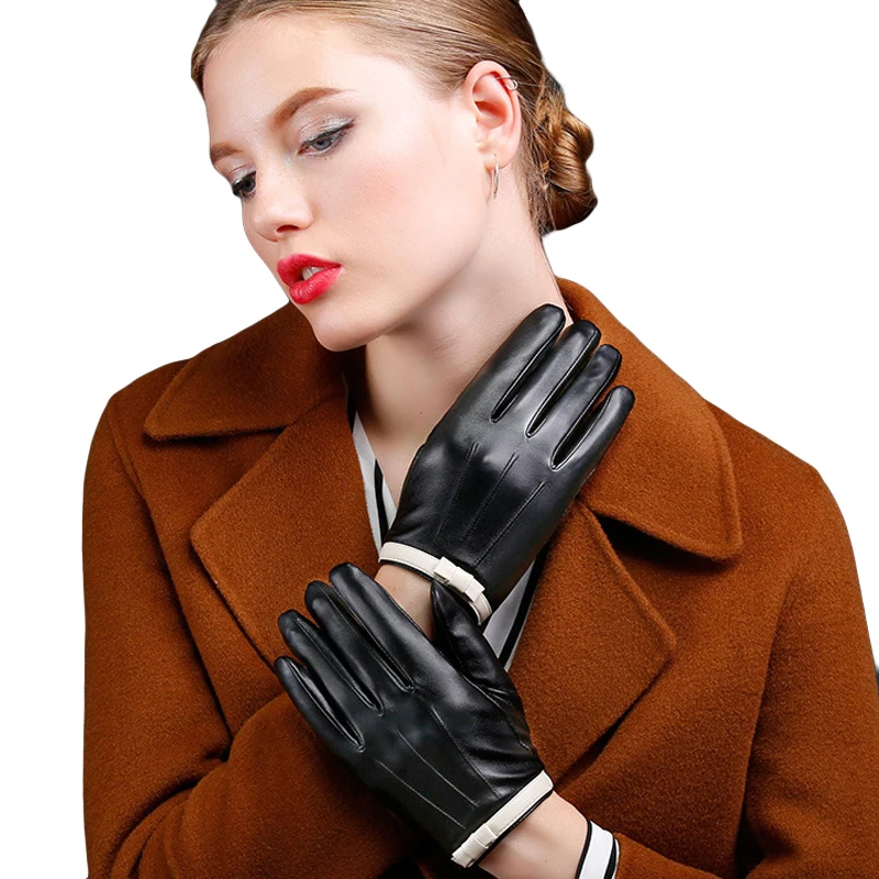 15 пар/лот SINGYOU новые модные зимние теплые кожаные перчатки Для женщин бантом элегантные женские варежки перчатки для вождения
