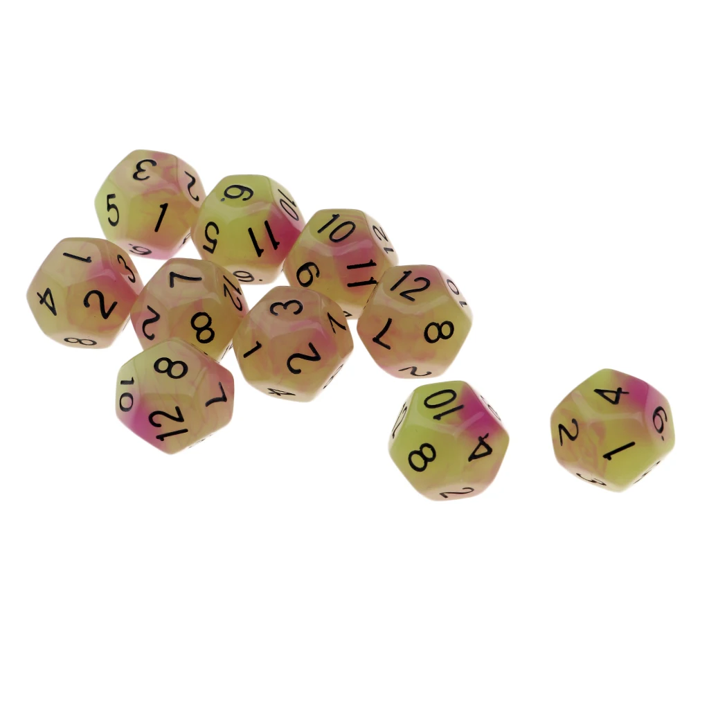 10pcs 12 Sided Glow in the Dark Dices D12 18mm Night Luminous Dice Set for Adult Club Party Table Games Kids Toys