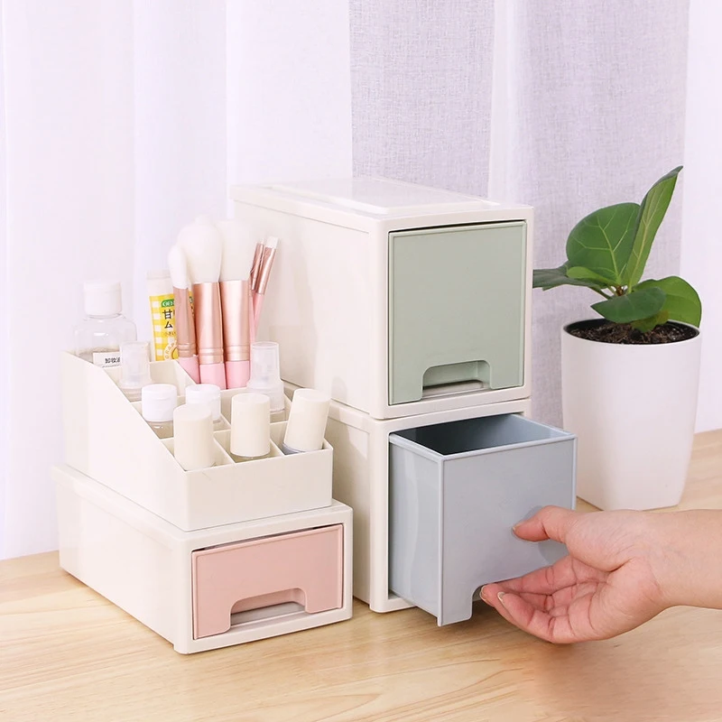 Plastic Twins Desktop Pencil Pen Office Storage Box Mini Brush Makeup Cosmetic Sundries Skin Care Drawer Articles Organizer