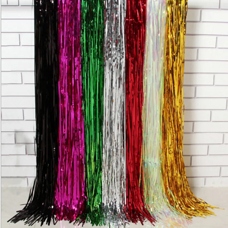 

1m*2m  Metallic Foil gold/siver/black/rose/red/blue purple Fringe Curtains  for balloon Party//Birthday Photo booth props