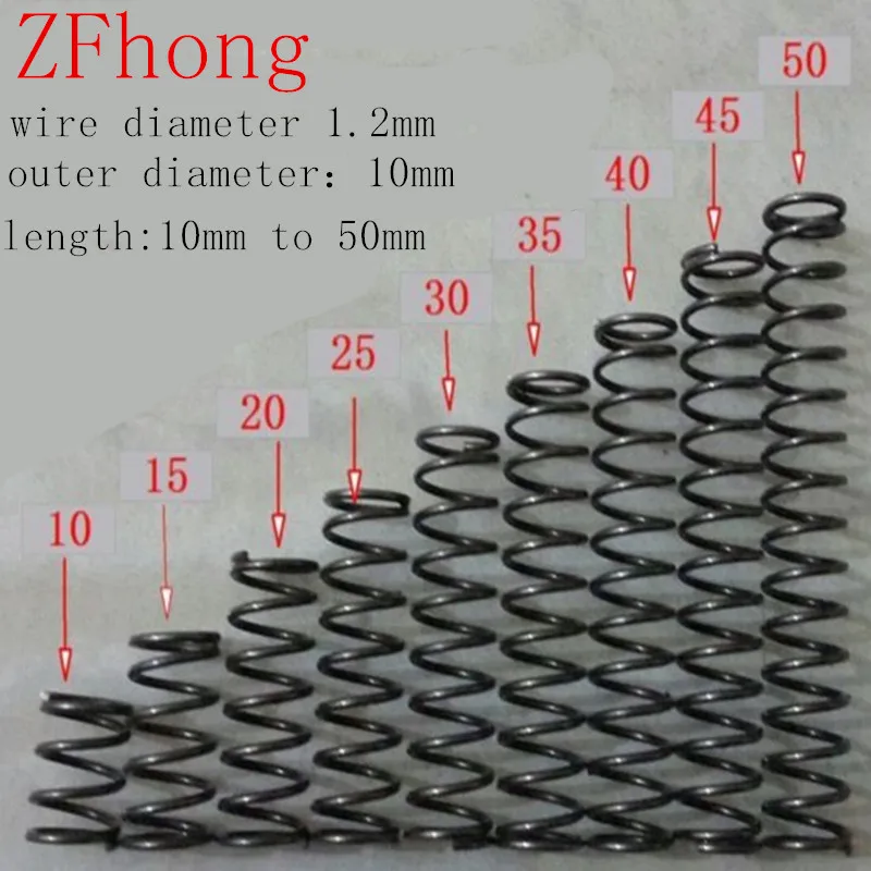 

20pcs outer diameter 10mm wire 1.2*10mm Small spot spring wire spring compression spring pressure spring length 10mm to 50mm