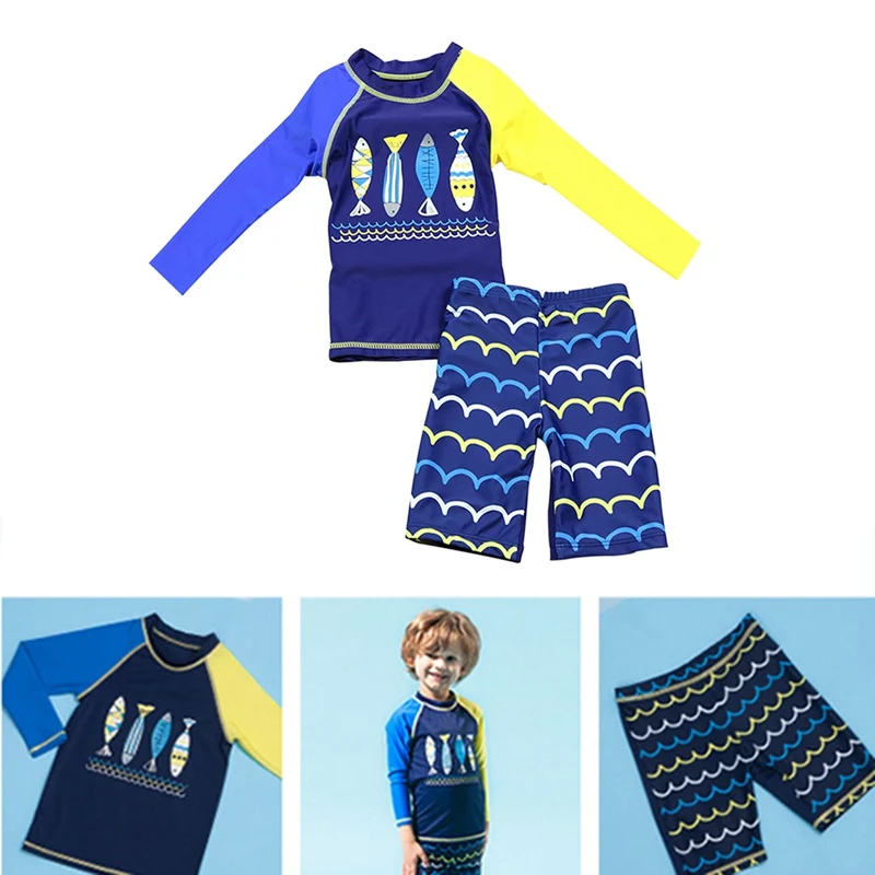 Детский купальный костюм для мальчиков; нейлоновая рубашка с длинными рукавами и принтом; шорты; купальник пляж Купание для серфинга из двух предметов
