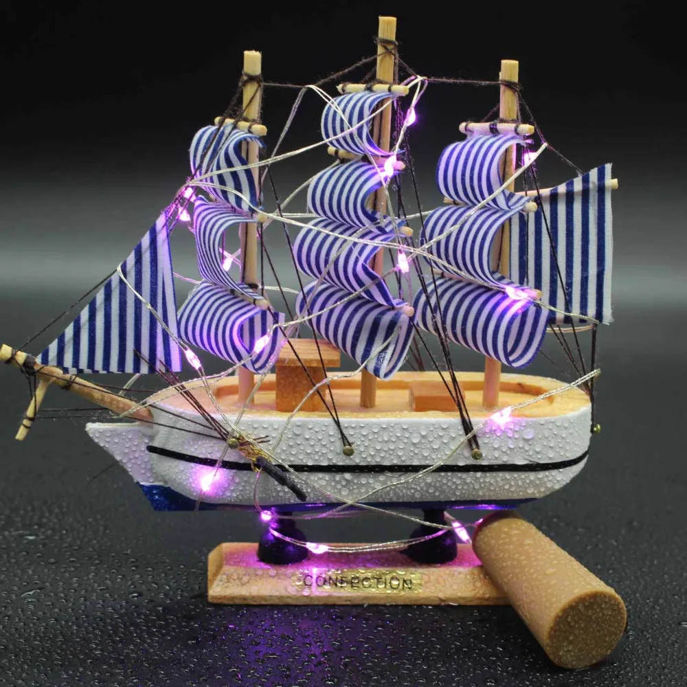 

Handmade Retro Ship Model with 20 LED String Lights Wine bottle string Wood Decoration Sailboat Birthday Gift Waterproof Lights