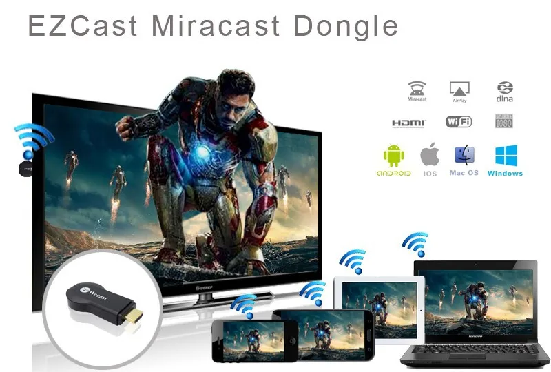 Ключ EZcast Miracast Wi-Fi потоковый к ТВ Беспроводной дисплей для Google Chromecast hdmi 1080p медиа Airplay стример, хит