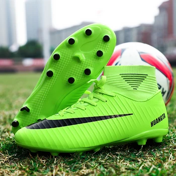 

Ankle Soccer Shoes High Top Men Soccer Cleats Boots Long Spikes Men Football Boots TF Spikes Sneakers Soft Indoor Turf Futsal 33