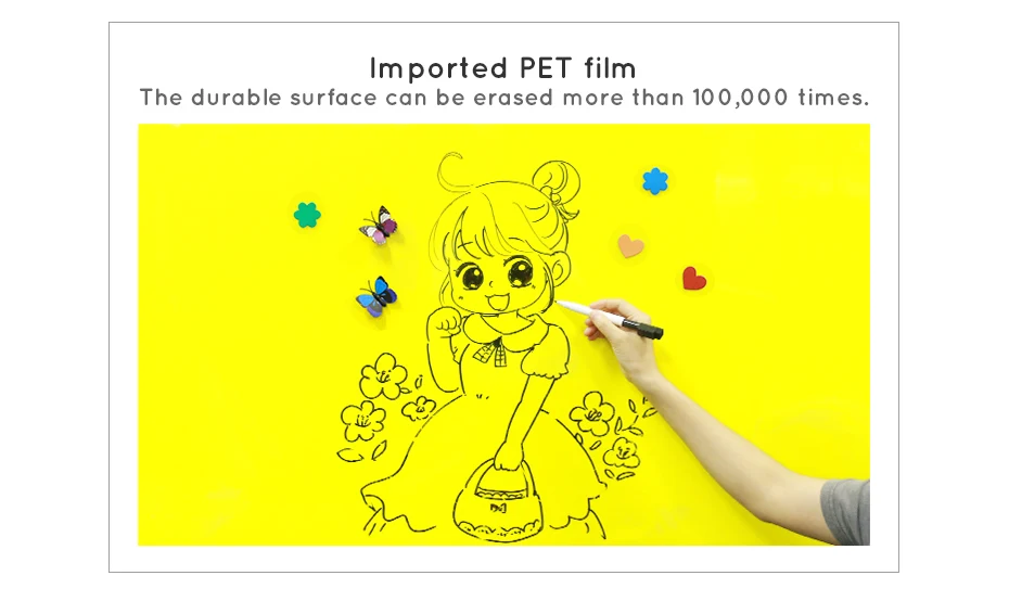 930_09 DIY Dry Erase Ferrous whiteboard Waterproof Yellow Drawing Writing Board White Board Stickers Memo Children Gift Wall Sticker