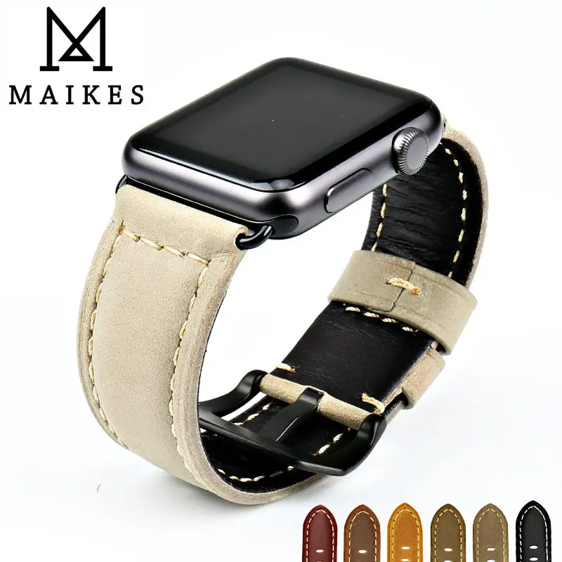 Ремешок для часов MAIKES из натуральной кожи браслет Apple watch 42 мм 38 series iwatch 4 44 40