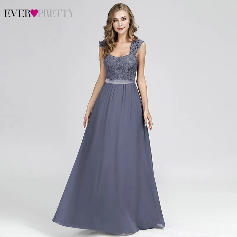 Plus Size Evening Dresses Long Ever Pretty New Dusty Blue Sleeveless V-neck Cheap Summer Formal Gowns Robe Soiree Dubai - Цвет: EZ07704DN