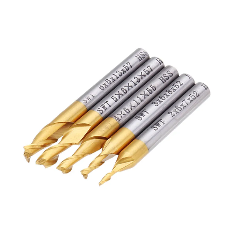 

5pcs 2 Flute 2/3/4/5/6mm Milling Cutter Hss Titanium Coated 6mm Shank End Mill Cnc Engraving Bit Drill Bit Tool