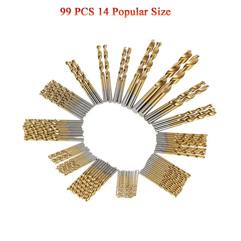 

99Pcs 1.5MM-10MMTitanium Coated HSS Twist Drill High Speed Steel Twist Drill Bits Tool Set for Wood Plastic and Aluminum Copper