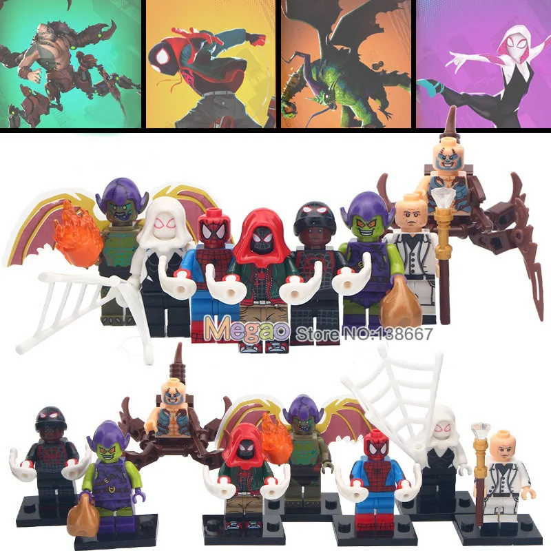 

Single Marvel Spiderman into the Spider Verse Miles Morales Kingpin Scorpion Gwen Stacy Goblin Building Blocks Kids Toy