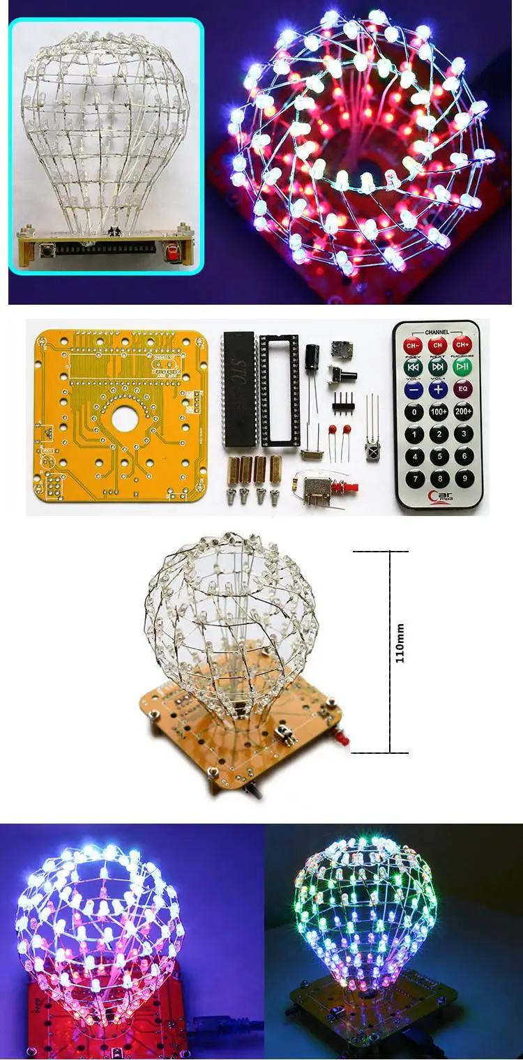 LEORY DIY Colored Ball Electronic Kit 3D LED Light Cube Kit 16x9 LED Music Spectrum DIY For DAC MP3 For DIY Welding Enthusiast