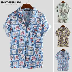 INCERUN Мужская Гавайская пляжная рубашка 2019 с короткими рукавами и лацканами на шее Повседневная приталенная свободная уличная рубашка Camisa