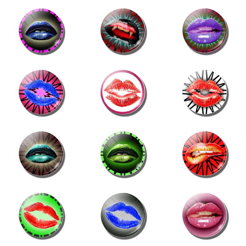 

12pcs Sexy Lips Fridge Magnet Set 25MM Glass Dome Magnetic Refrigerator Sticker Modern Art Fridge Memo Personality Home Decor