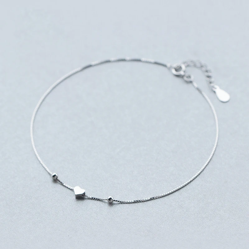 

925 Sterling Silver Romantic Small Heart Charm Anklet For Women S925 Ankle Bracelet Adjustable Length