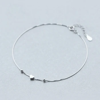 

925 Sterling Silver Romantic Small Heart Charm Anklet For Women S925 Ankle Bracelet Adjustable Length