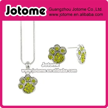 

Cub Paw Rhinestone Necklace Pendant and Stud Earrings Gift Set with Dark Yellow Crystals