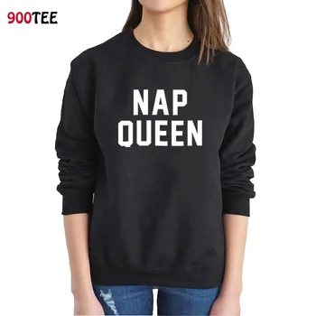 

New Arrival Women Sweatshirt Knitted Nap Queen Printed Funny Hoodies Women Autumn Hoodie Black Pullover Clothes Tumblr Tops