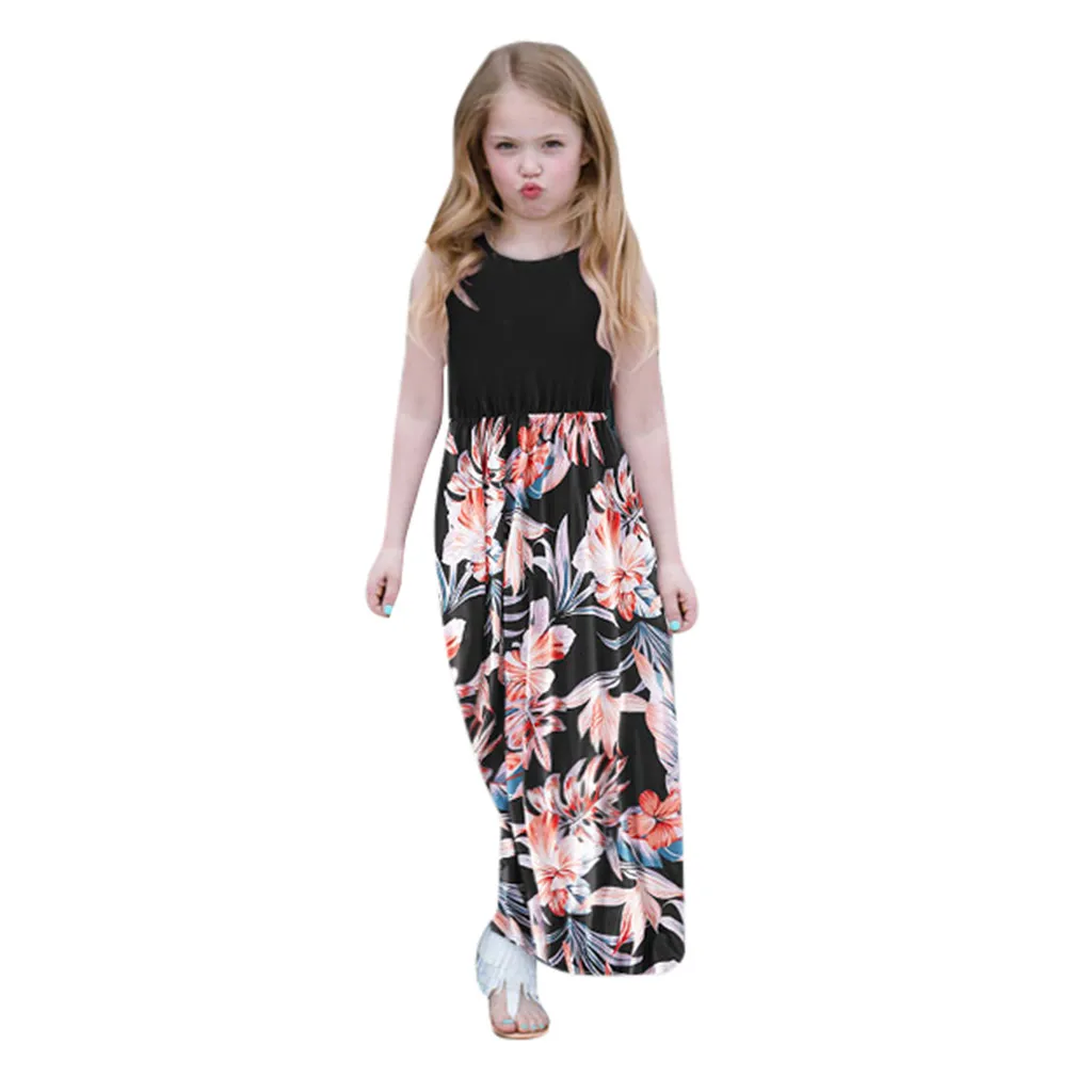 

JAYCOSIN 2019 Mommy＆Me Women's Sleeveless O-Neck Splicing Black Print Floral Family Clothes Dresses vestidos dropshipping 711W