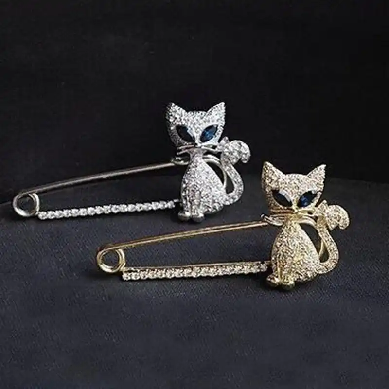 Модные стразы кристалл милый кот брошь котенок отворот воротник зажим 4XZD08|collar