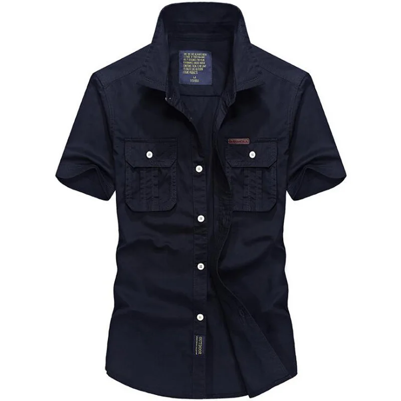  Men's Shirts Military Style Short Sleeve 100% Cotton Shirt,Chest Double Pocket,Loose Workers working Shirt