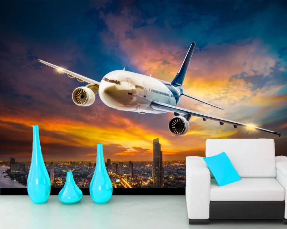 Papel де сравнению пассажирского самолета Самолет Flight авиации обои, гостиная диван ТВ стены спальни документы домашнего декора