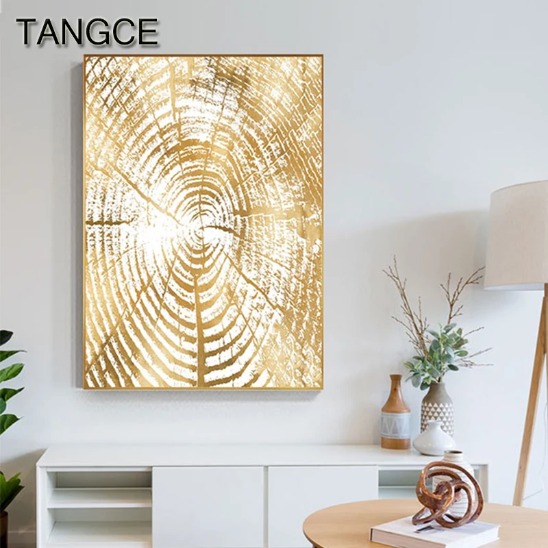 

Abstract Golden Annual Ring Poster Print Fahsion Canvas Art Painting Modern Wall Pictures for Living Room Bedroom Aisle Nordic