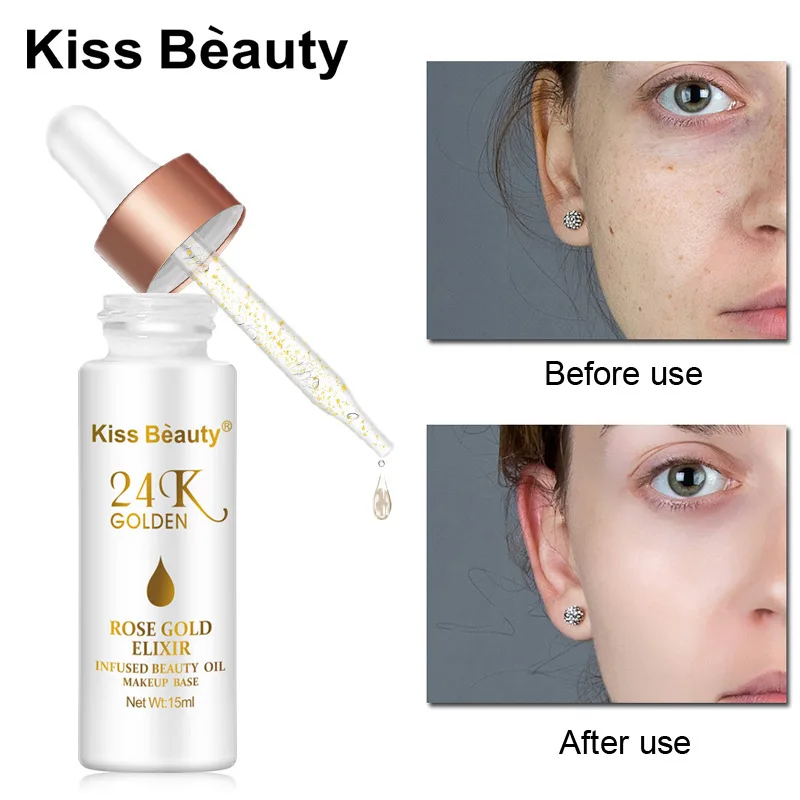 

Hot 15ml 24K Gold Face Primer Elixir Radiating Moisturizer Primer Volcanic Elixir Hydrating Makeup Essence Oil Highlight Serum