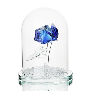 

4.7'' Crystal Enchanted Rose Blue Rose Flower Figurine in a Glass Dome with Gift Box Gifts for Her,Home Wedding Decor