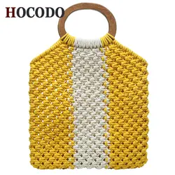 HOCODO 2019 Лето ажурный трикотаж Сумка-тоут для девочек сетчатые хлопковые Плетенный из веревки женские сумки из натуральной кожи