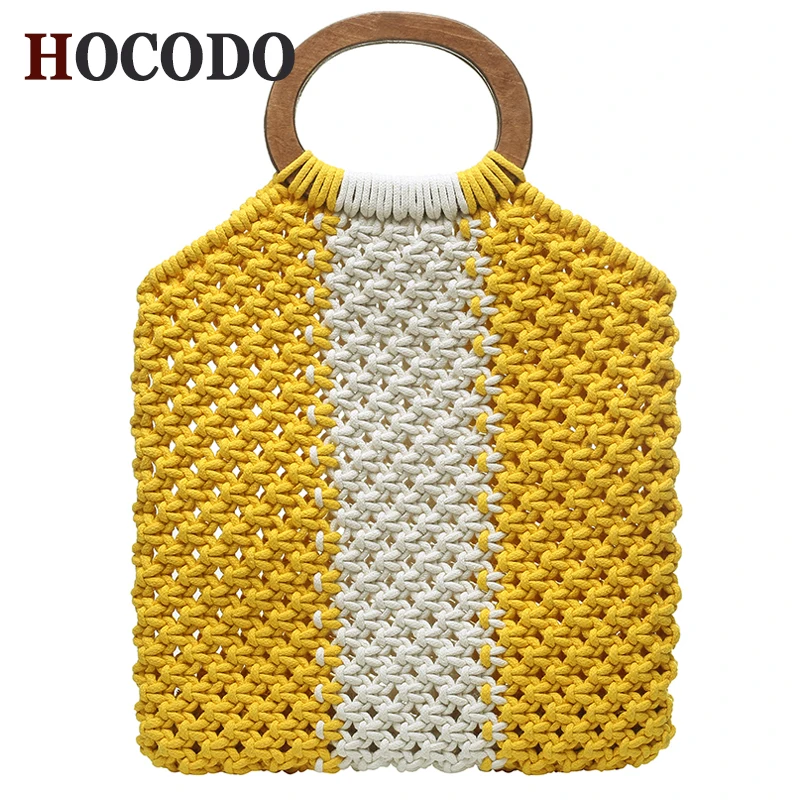 

HOCODO 2019 Summer Openwork Knit Tote Mesh Cotton Rope Weaving Ladies Handbag Contrast Collapsible Female Fashion Shopping Bag