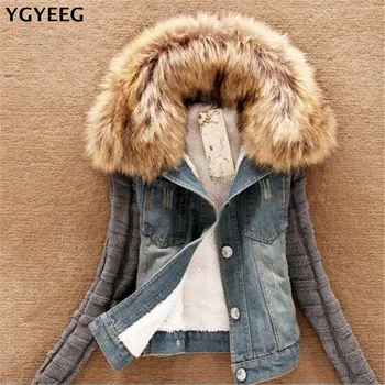 

YGYEEG 2018 Spring Autumn Winter Women Lambswool Coat Outerwear Slim Short Warm Jeans Coat Women Denim Jacket Plus Size S-5XL