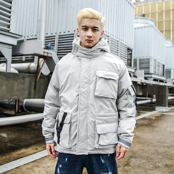 

Men Winter Padded Jackets Multi-pocket Hooded Coat Large Size Coat Thick Warm Cotton Clothing Men's Down Cotton Clothing