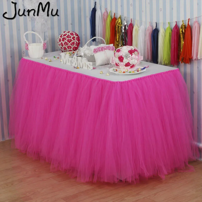  Hot Pink Tulle Tutu Table Skirt Custom Wonderland Tulle Table Skirting Wedding Birthday Baby Shower