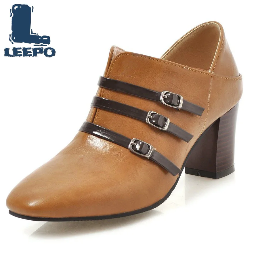 

LEEPO Pumps Women Shoes Ladies Spring Autumu Retro Buckle High Heels Shoes Woman Large Size Heels Female Black Brown Daily Pumps
