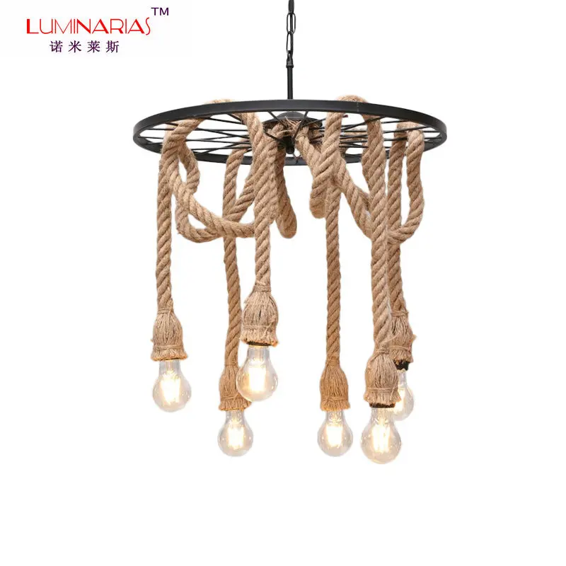 

Vintage Rope wheel Pendant Light Loft Creative Industrial Lamp Edison Bulb American Style For Living Room decoration