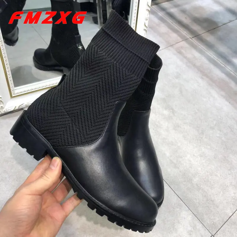 

Women Fashion Stretch Fabric Woman Leather Winter Boots Ankle Leather Boot For Women Booties Stretch Suede Ankle Top Brand Boots
