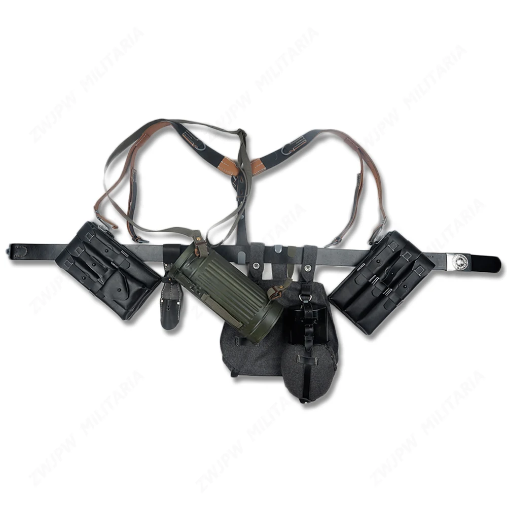 

WWII WW2 GERMAN P38/P40 LEATHER BAG EQUIPMENT COMBINATION SOLIDER BELT AND Y STRAPS