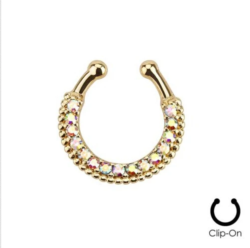

Unisex Fake Piercing 316L Steel Clip On Fake Septum Clicker Daith Cartilage Tribal Fan Non Piercing Fake Nose Ring Hoop10PCS/lot
