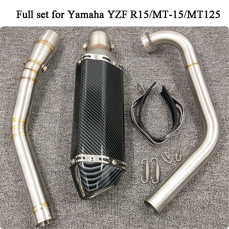 MTImport Motorcycle Full Set Exhaust Muffler Silencer Middle Link Pipe Tube Modified For Yamaha YZF R15 MT-15 2008- MT 125