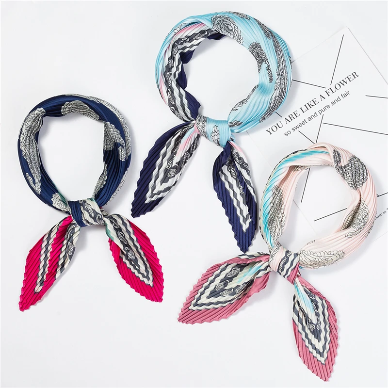 

New Crinkle Square Silk Scarf Small Neck Bandana for Women Crumple Animal Print Head Scarf Decoration Fashion Dot Foulard Femme