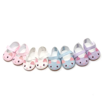 

18 inch Girls doll shoes Cute baby cartoon cat shoes American new born accessories Baby toys fit 43 cm baby s147