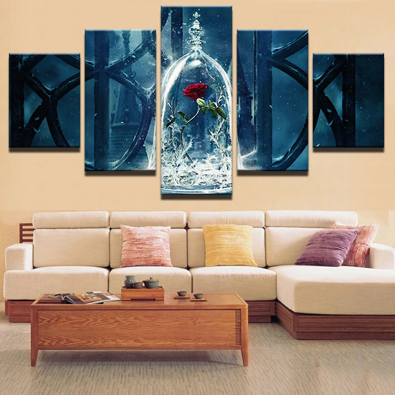 Beauty And The Beast Painting Red Rose Flower