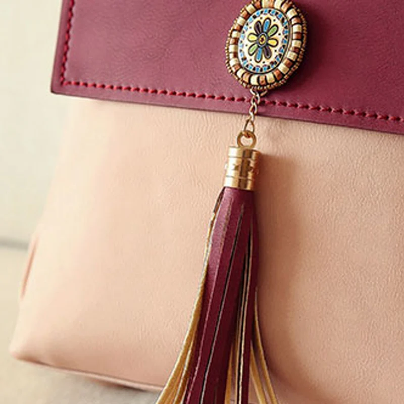 Women Backpack Tassel PU Leather Panelled Female Travel Backpacks Fashion Girl School Bag Mini Design Lady Daily Mochila BP0193 (9)