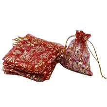 100 шт./лот красного цвета из органзы, с розами подарок свадебные сумочки мешки 230x150 мм шик