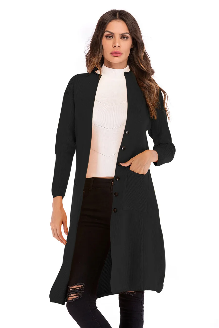 Gladiolus New 2018 Casual Autumn Winter Sweater Women Long Sleeve Button Pocket Knitted Long Cardigan Women Jumper Sweater Coats (19)